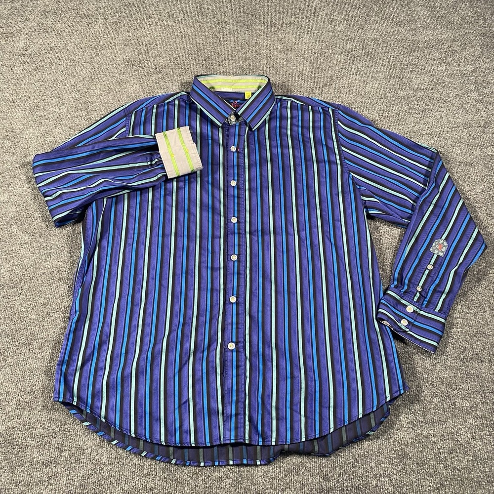 Robert Graham X Vertical Stripe Long Sleeve Fip Cuff Shirt Mens 2XL Tailored Fit - Picture 3 of 8